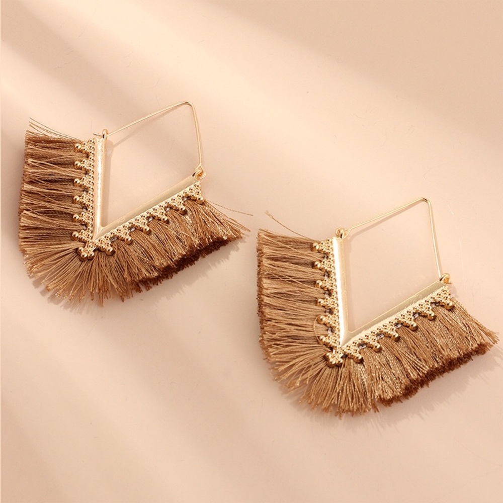 Boho Gold V Shape Dangle Earrings in Bronze